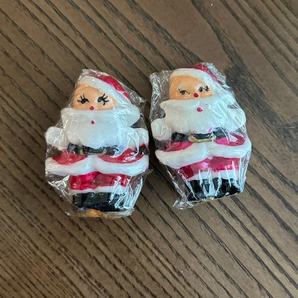Vintage 3'' Halo Santa Claus Candles Set of 2 Red White Retro Christmas Decor 3